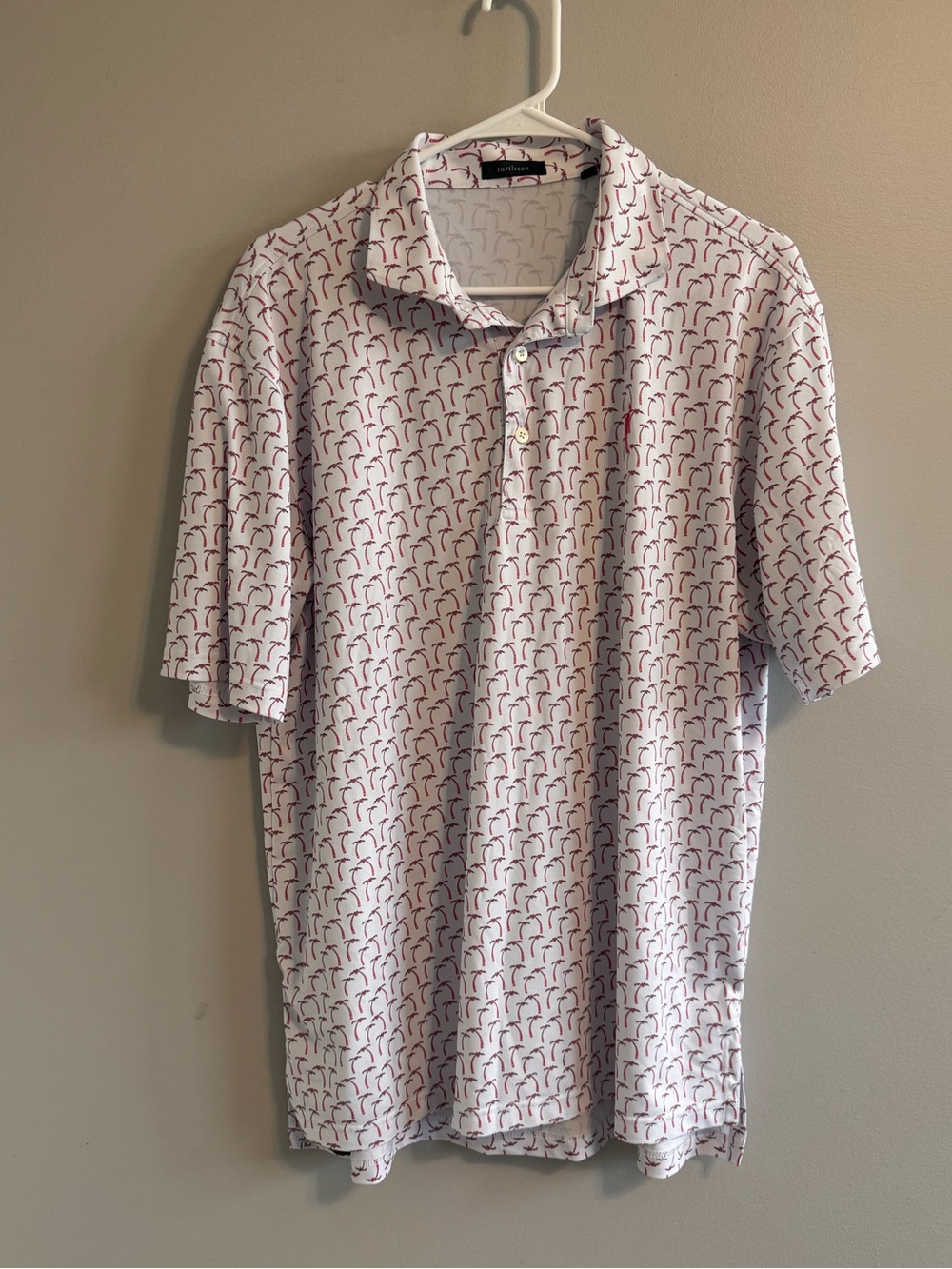 Turtleson Palm Tree Print Performance Golf Polo Shirt Men's Large